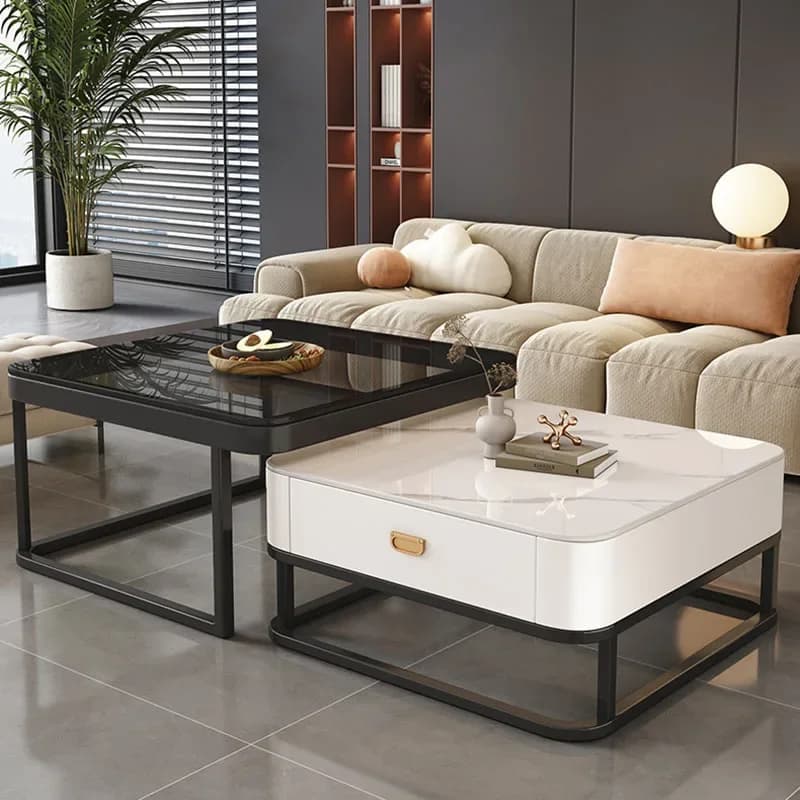 Adjustable Black Coffee Tables Storage Glass Square Marble Nordic Coffee Table Modern Minimalist Mesa Auxiliar Furniture