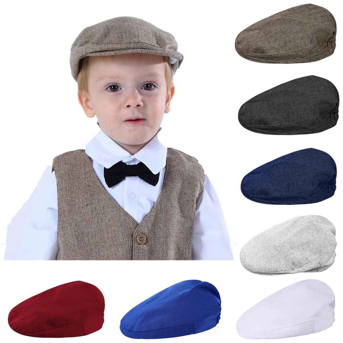 Baby Boys Flat Hat Kids Child Elastic Herringbone Berets Hats Children Newsboy Cap Toddler Vintage Drivers Caps