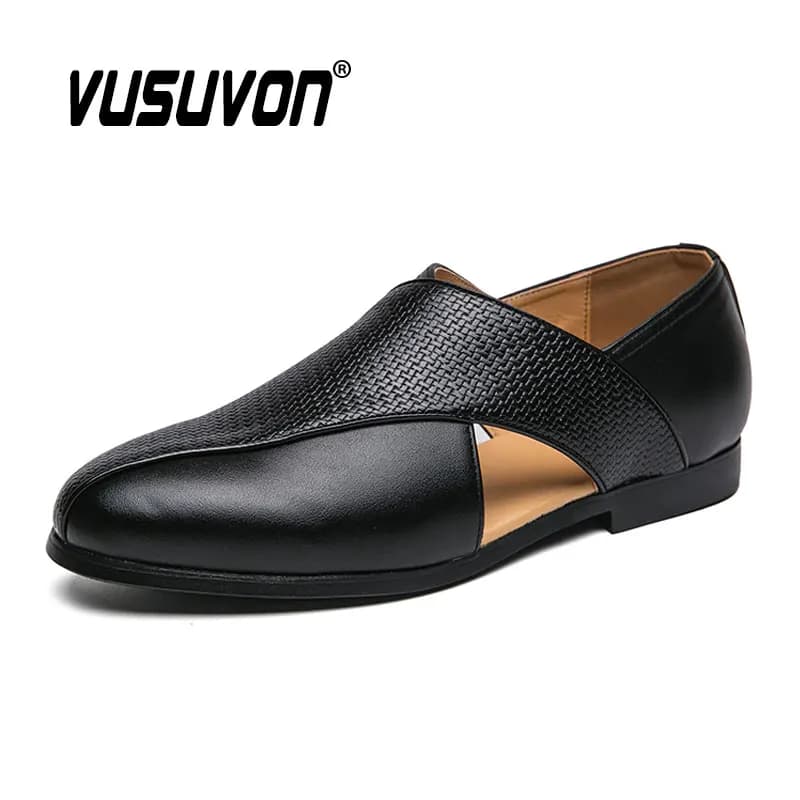 Men Leather Loafers 38-47 Size Breathable Black Shoes Soft Outdoor Casual Flat Boys Summer Mules Slides Sandals