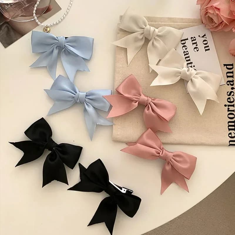 2pcs Satin Bow Hair Clips for JK Girls Kawii Barrettes Cute Hair Accessoires Kids Black White Ribbon Woman Hairpins Hairgrip Hot