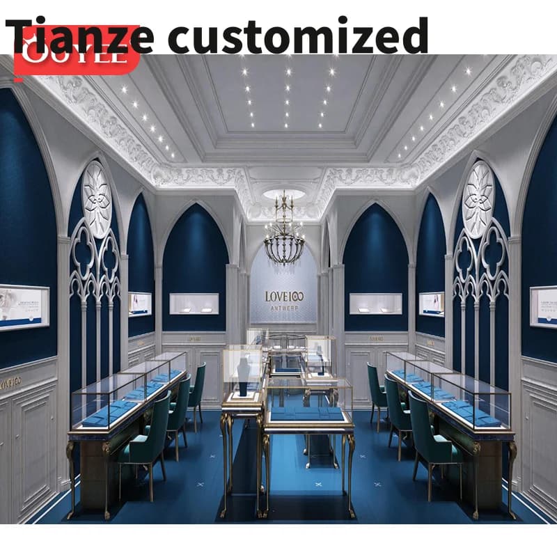 Customized-Luxury Jewelry Showcase Custom Design Jewelry Furniture Jewellery Display Cabinet 3D Design Jewelry Store