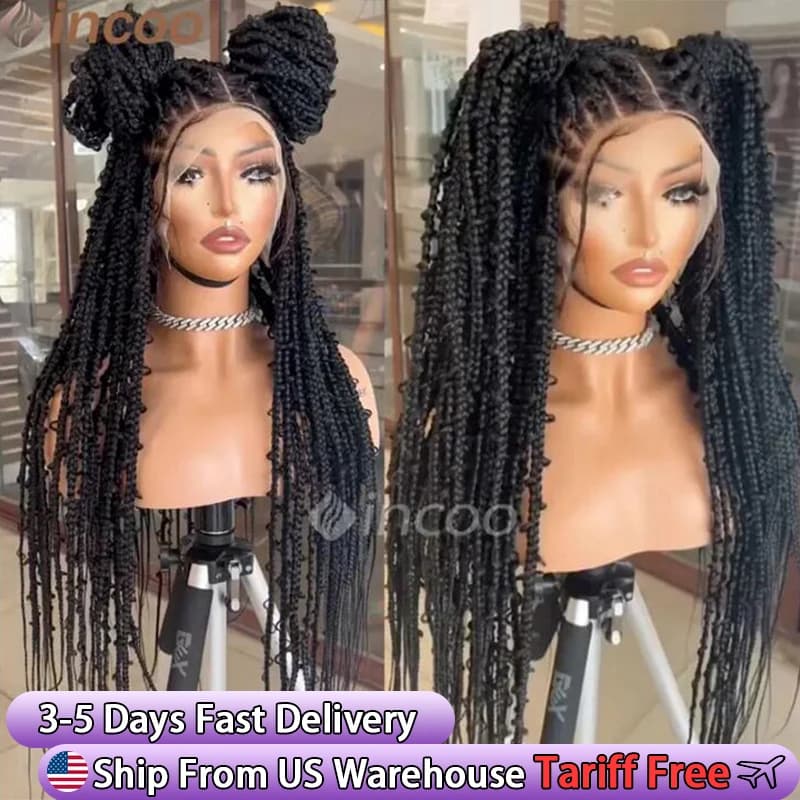 36 Inches Synthetic Lace Braided Wigs Butterfly Braids Lace Wig For Black Women Braid Wigs On Sale Clearance Box Braids Lace Wig