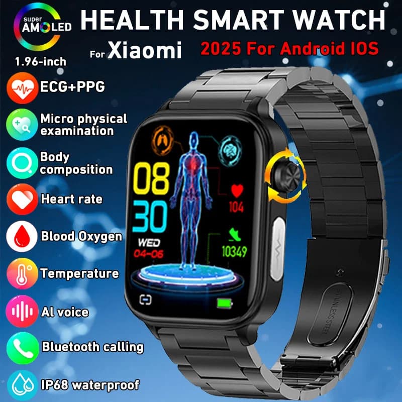 2025 New Smart Watch Diagnosis Blood Lipids Uric Acid Blood Pressure Smartwatch Men ECG+PPG Voice Bluetooth Call Health watch