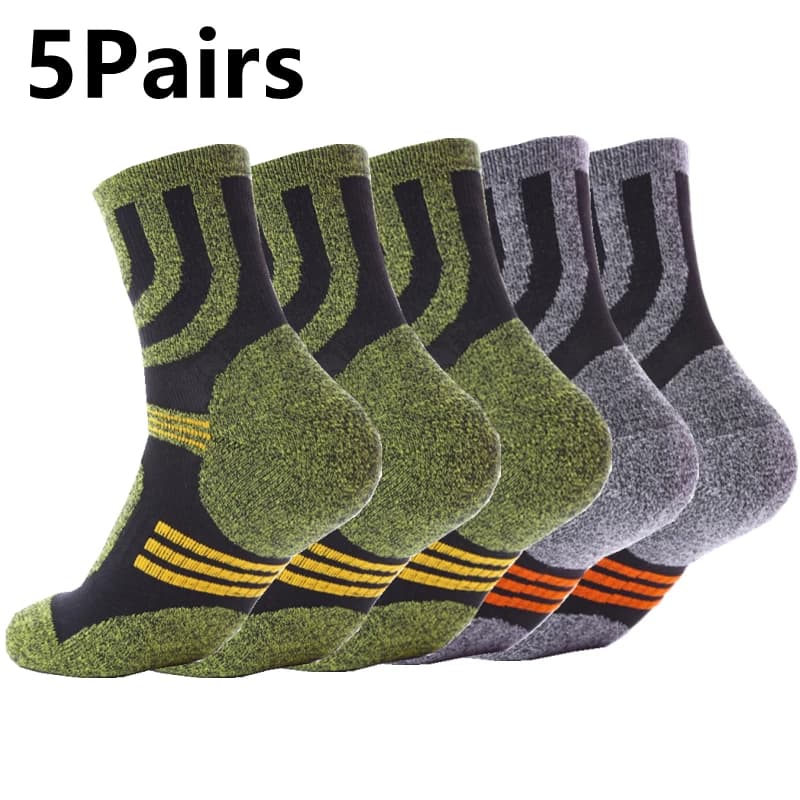 5 Pairs Hiking Socks Men Walking Running Cycling Camping Thicken Padded Terry Cushion Anti Blister Warm Sports Socks Outdoor