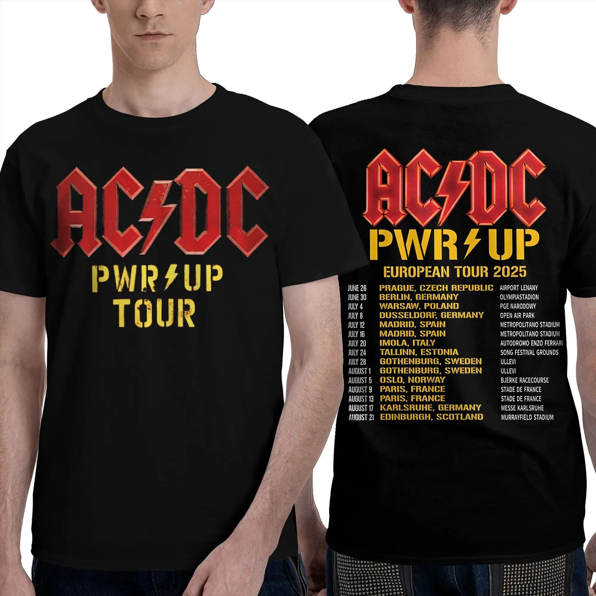 AC Pwr Up World Tour DC EUROPE 2025 Graphic Print T Shirts for Men Women  Pure Cotton  Tee Shirt Clothes