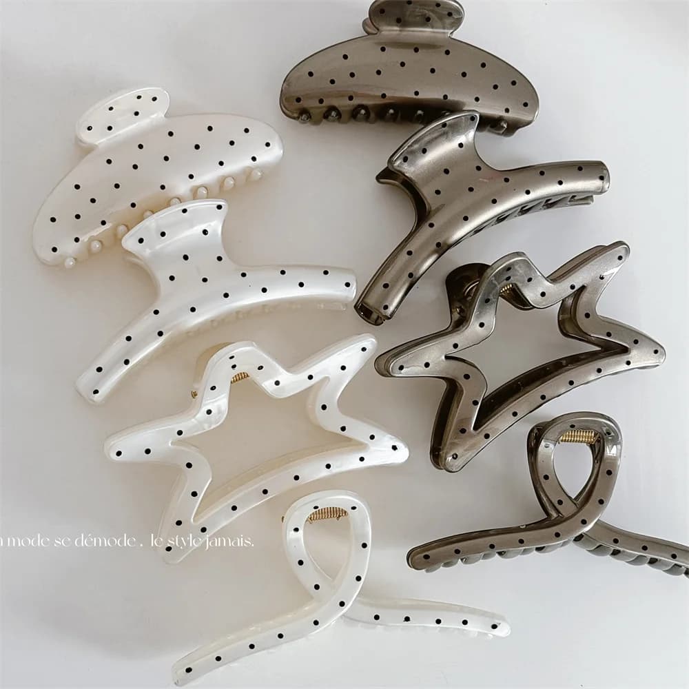 France Style Women Senior Large Black Wave Dot Design Hair Claw Barrettes Girl Fashion Hair Clip Sweet Hair Accessories Headwear