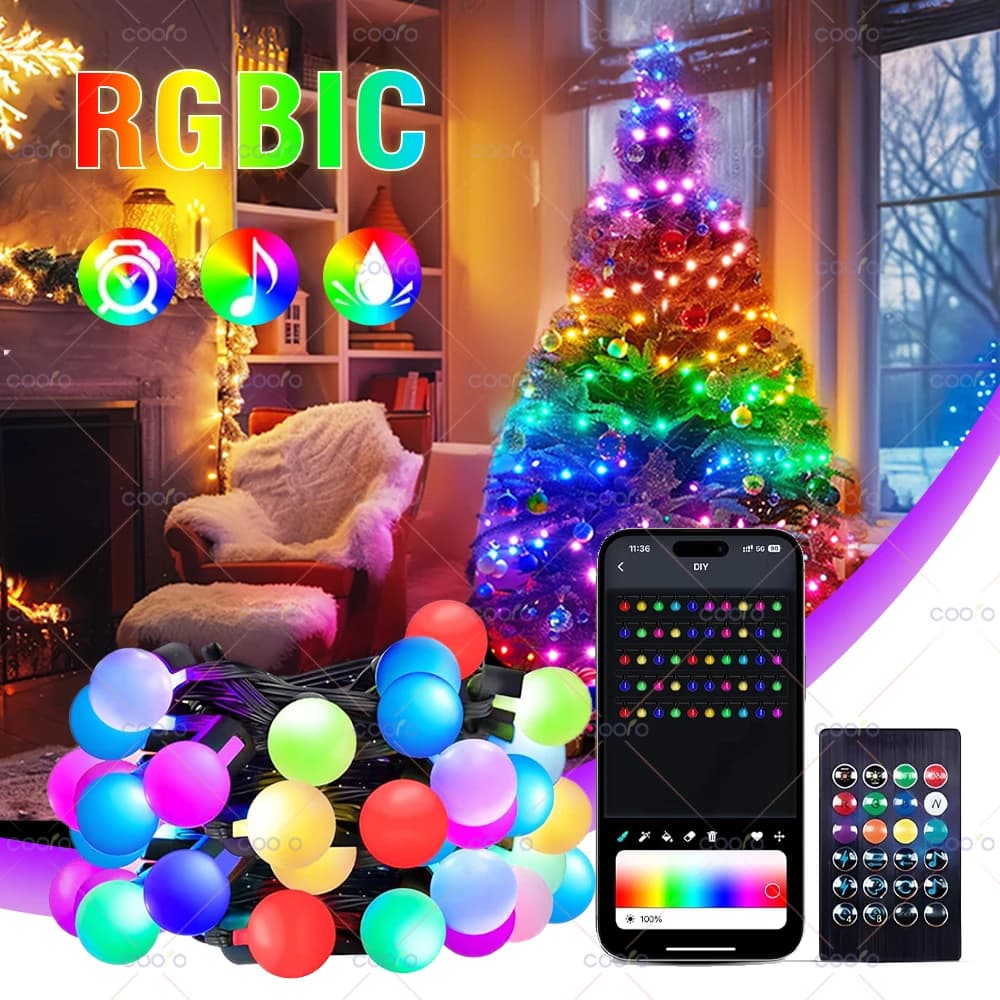 WS2812B RGB LED String Garland Light 10m 5m Smart IC APP Bluetooth Remote Fairy Lights Dreamcolor Garden Party Christmas Decor