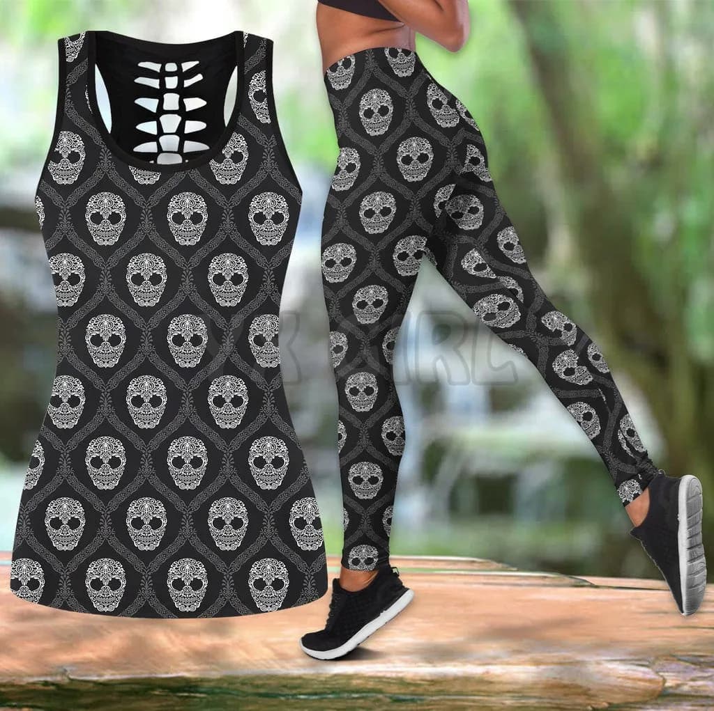 Skull Combo Tank Top + Legging 3D Printed Tank Top+Legging Combo Outfit Yoga Fitness Legging Women