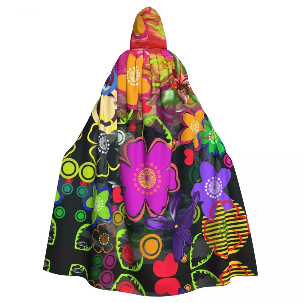 Abstract Floral Flowers Decorative Ornaments Hooded Polyester Unisex Witch Cape Costume Accessory