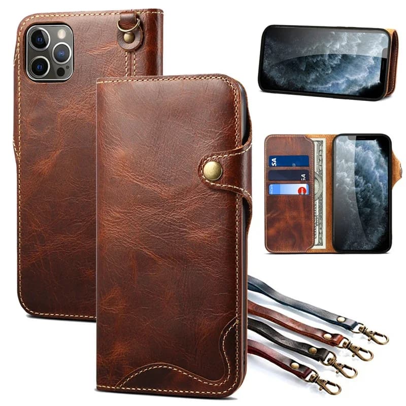 Luxury Wallet Flip case for iPhone 16 Pro Max Cover Real Leather 360 Protector iPhone 15 Plus 14 13 Mini 12 11 Xs Xr X Book Capa
