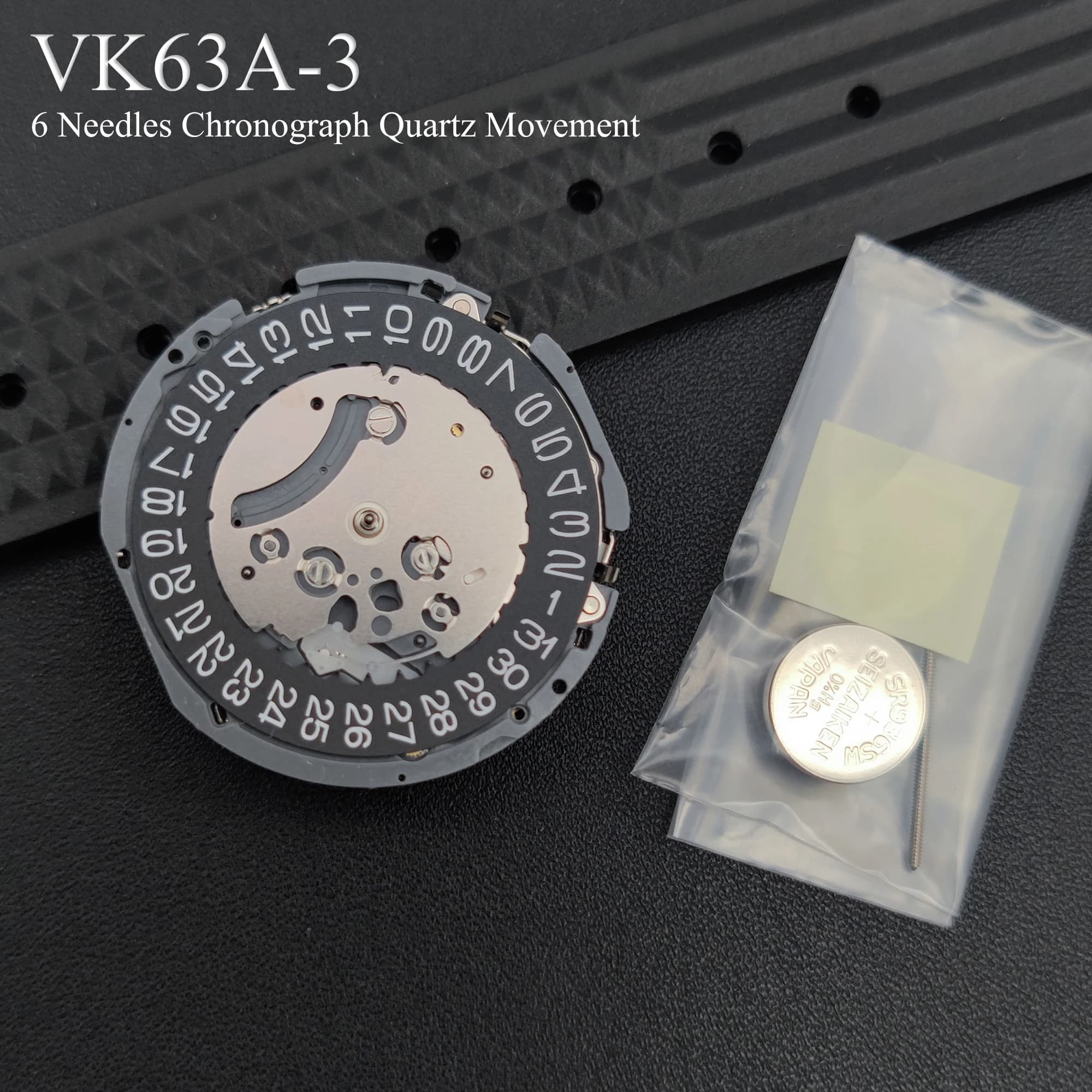 Japan Genuine VK63 VK63A Movement Black 3H Date/Disc Wheel Version Mod Chronograph Quartz Movement VK63A-3 with Battery