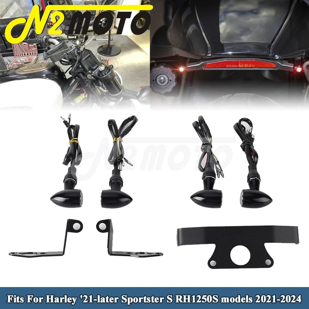 1Pair Motorcycle Front LED Turn Signals Running Light For Harley Sportster S 1250 RH1250S 2021-24 Bullet Rear Blinker Brake Lamp