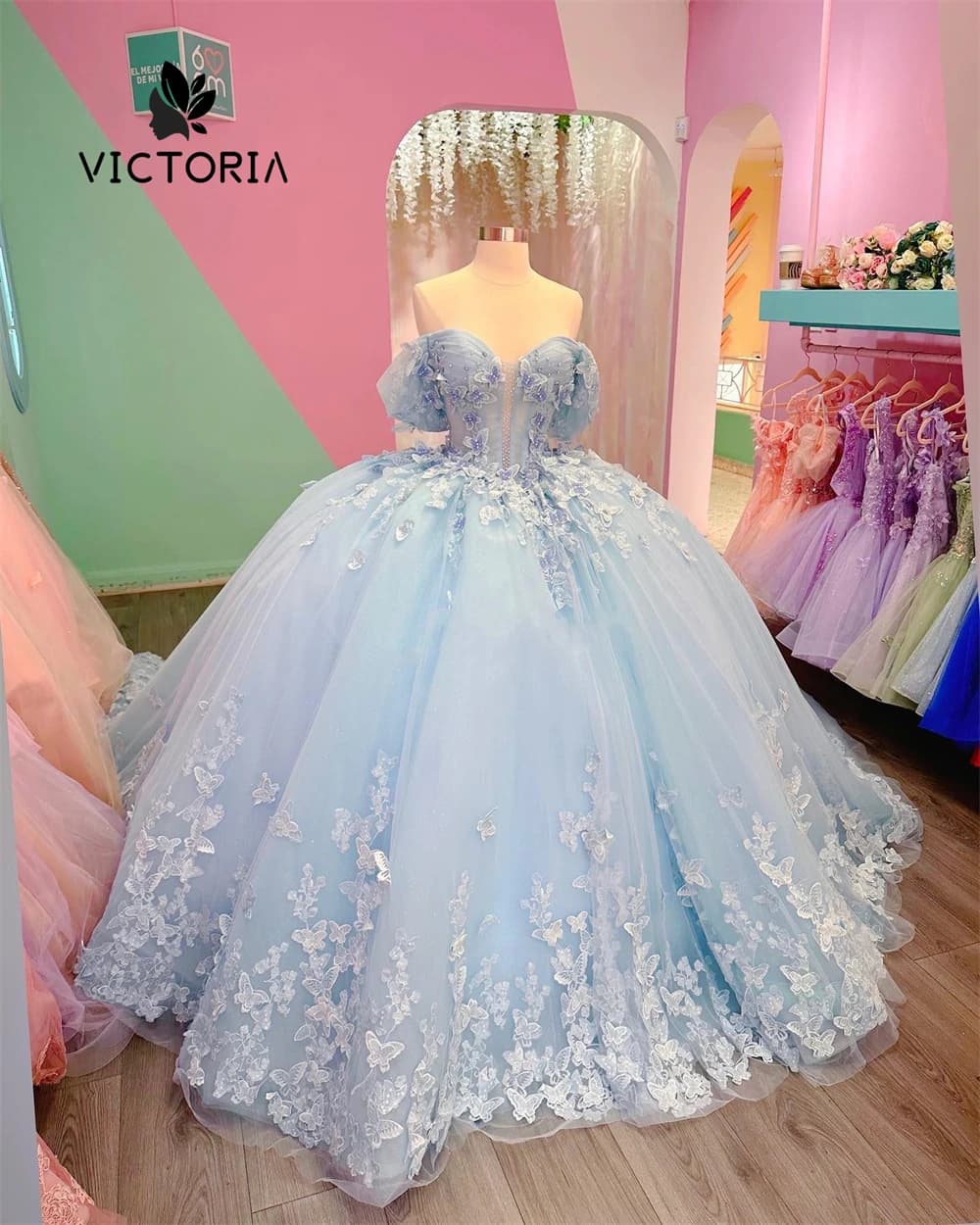 Beautiful Baby Blue Princess Quinceanera Dresses Beaded Lace Applique Ball Gown 15 Years Old Dress For Birthday Party Customized
