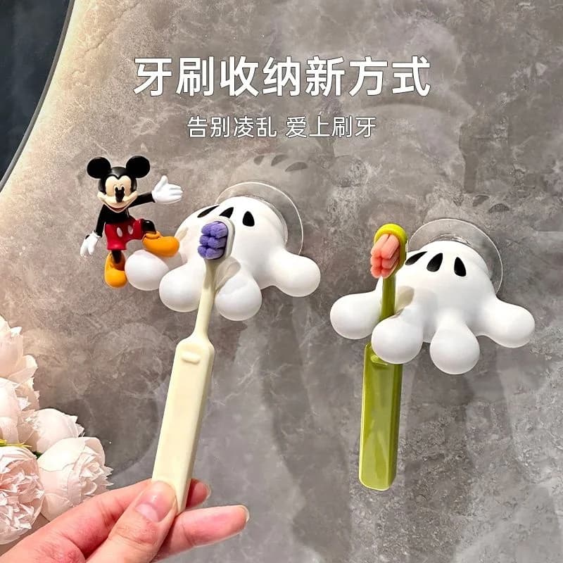 Disney Mickey Cartoon Palm Suction Cup Bathroom Moisture-Proof Toothbrush Towel Rack Multifunctional Data Cable Storage Hook