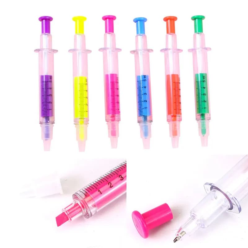18 Pcs Dual Head Syringe Highlighter Marker Gel Pens Needle Pens Novelty Nurse Needle Shaped Marker Pens Stationery