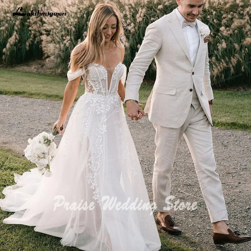 Lakshmigown Rustic Boho Lace Appliques Off Shoulder Wedding Dress for Women 2024 robe elegante femme Bridal Gown Custom Made