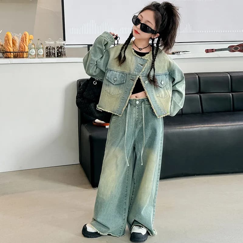 Baby Girl Clothes Suit Girls Spring and Autumn Denim Set 2024 New Big Children Fashion Fashion Autumn Coat Girls Two-piece Set