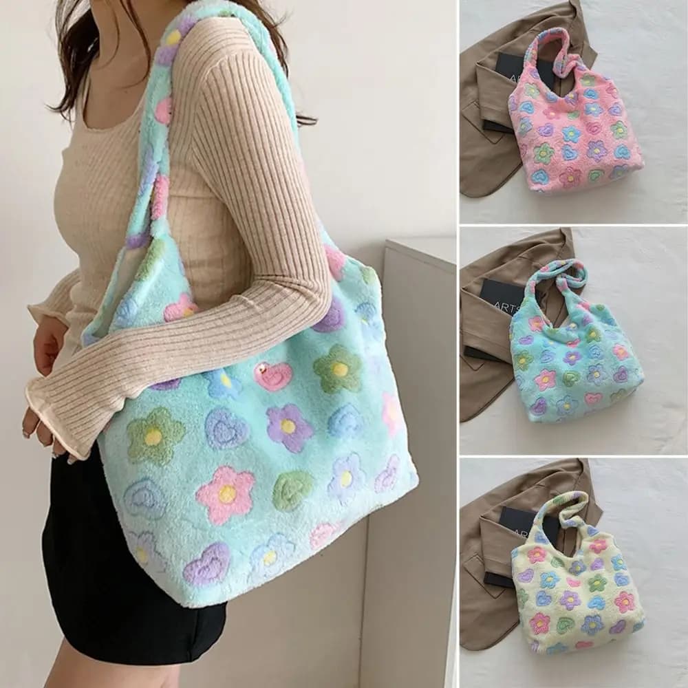 Soft Plush Shoulder Bags Casual Large Capacity Furry Top-Handle Bag Handbags Women Girls