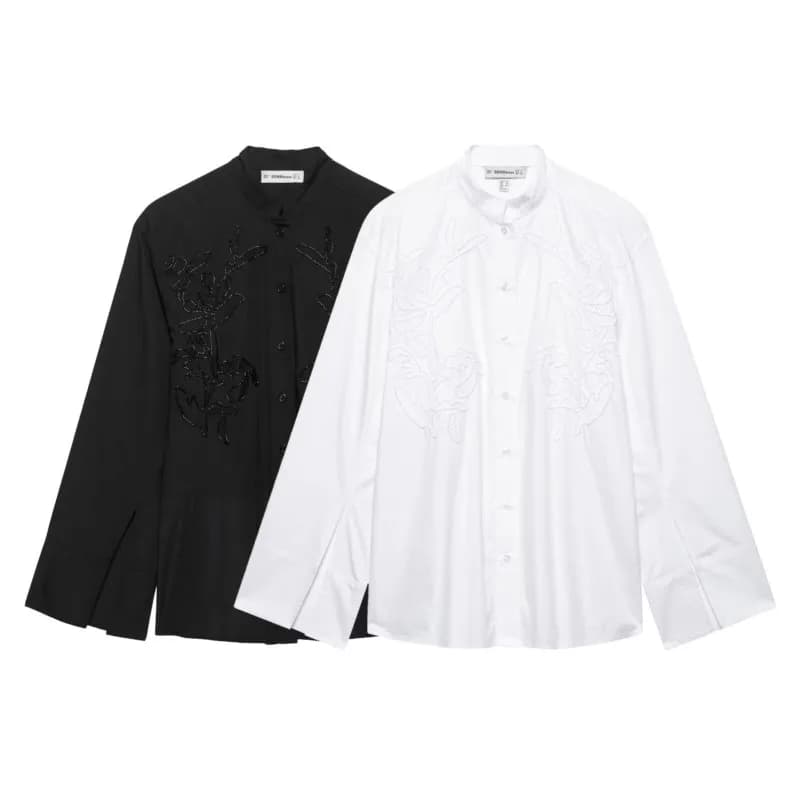 HipSeam Embroidery Shirt Women Spring Casual Simple Women's Shirts Female Elegant Long Sleeve Chic Shirts & Blouses