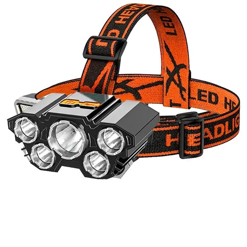 Five Headed Headlight Usb Strong Light Super Bright Rechargeable Fishing Light Long-range Super Bright Head Mounted Flashlight