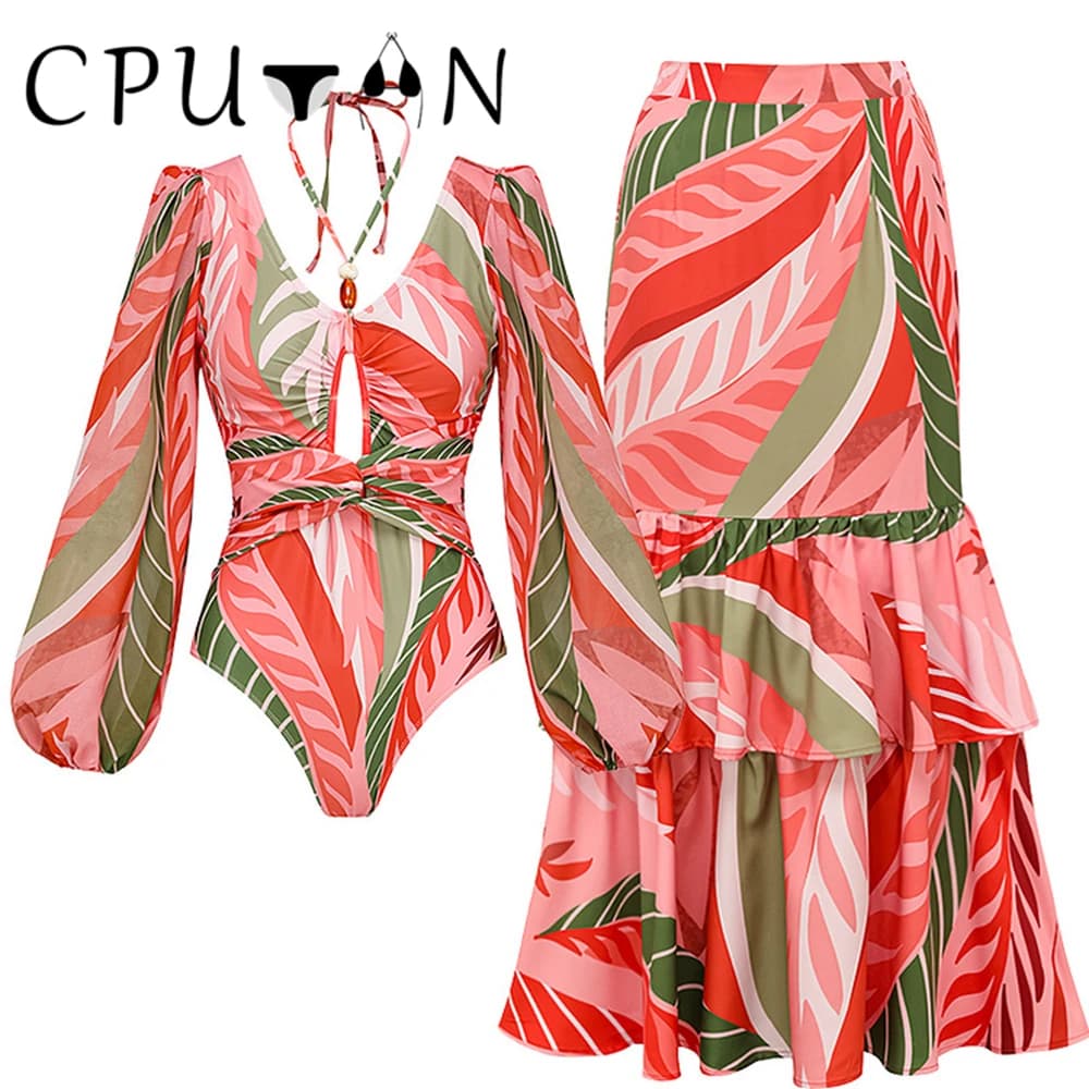 CPUTAN Sexy Push Up One Piece Women Swimwear And Skirt Hollow Out Swimsuit Ruffle Biquini Monokini Bodysuit Bathing Suit Beach