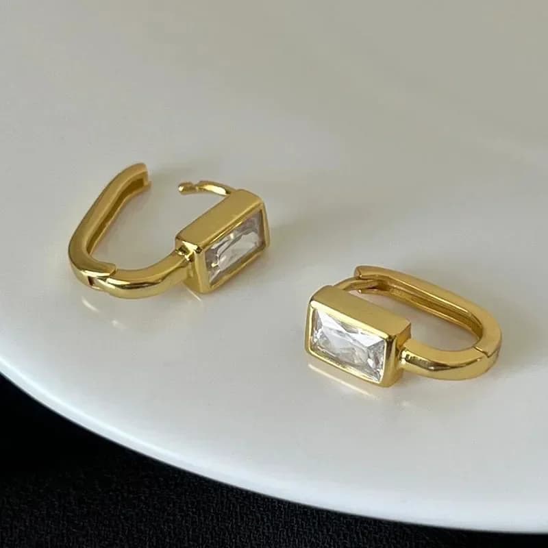 Minimalist Geometric White Zircon Earrings for Women Girl Korean Fashion New Fashion Jewelry Accessories Ladies Gift Party