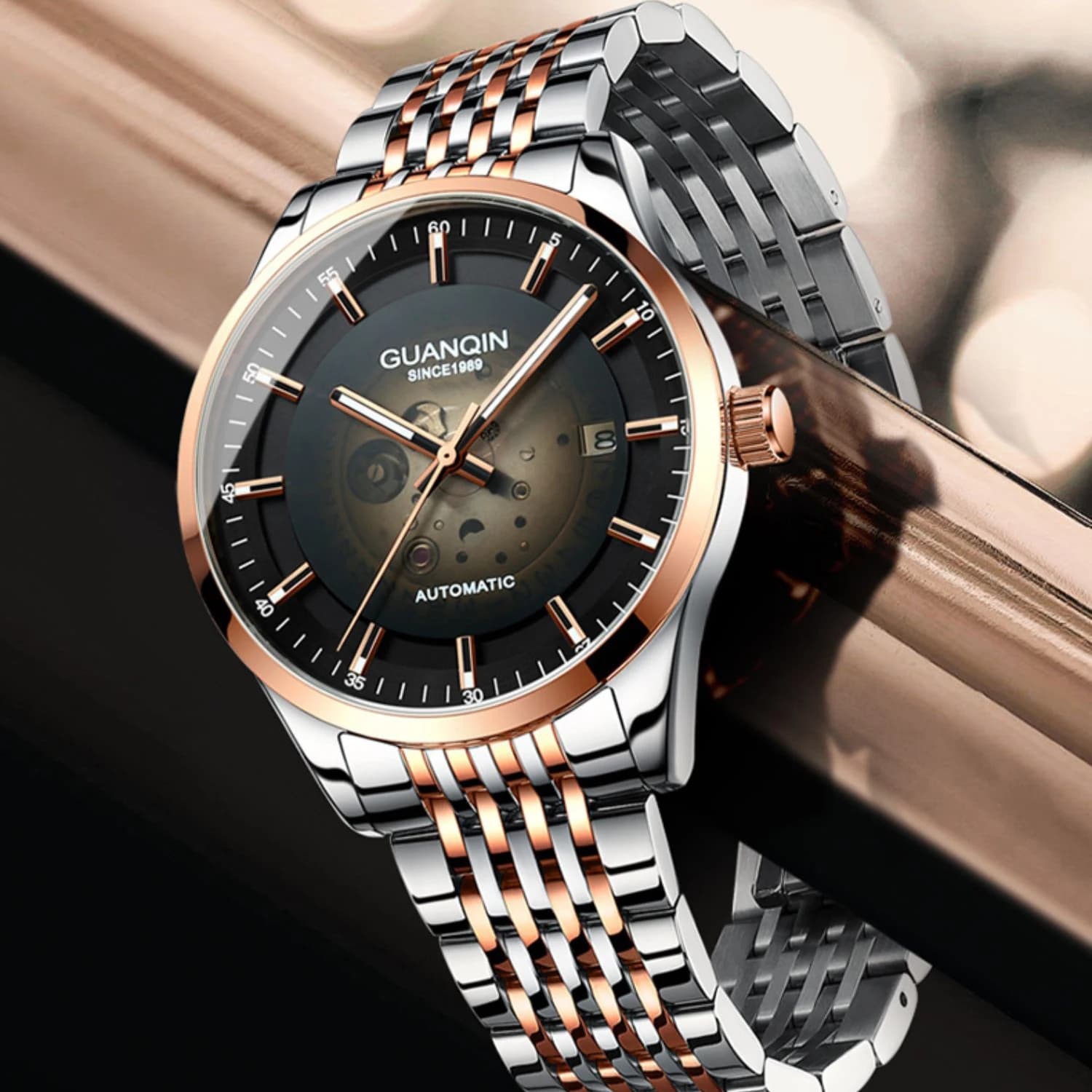 GUANQIN Men's Watches Gold Luxury Automatic Watch For Men Transparent Mechanical Wristwatch Men Japan Movt Waterproof 2024 New