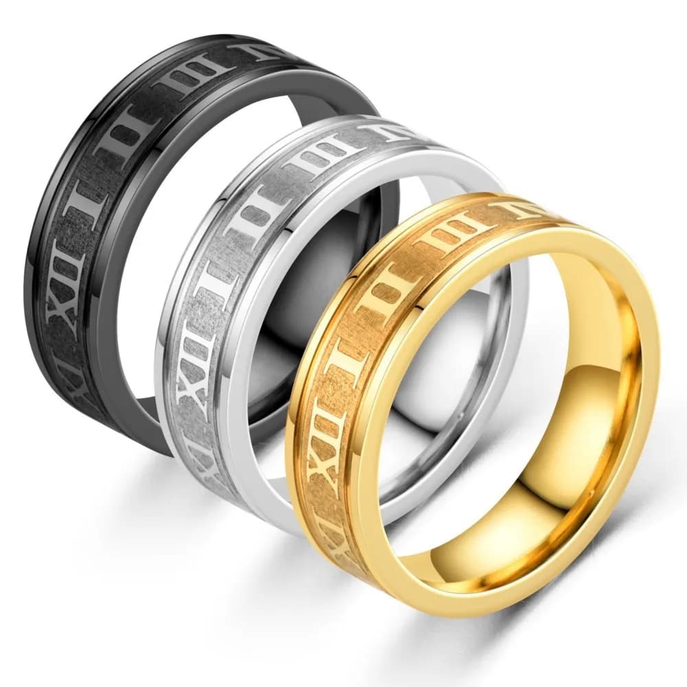 6MM Width Stainless Steel Couple Ring For Men Women Roman Numerals Rings Fashion Party Jewelry Accessories