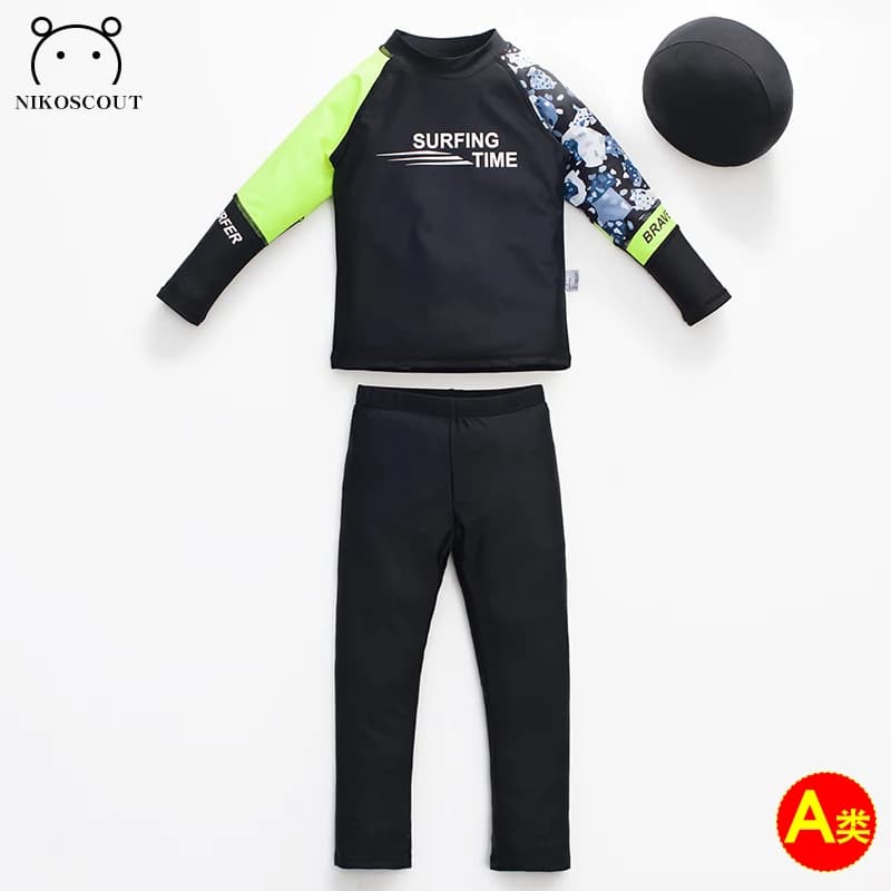 Children's Swimsuit, Boy's Long-Sleeved Split Hot Spring, Medium and Large Children's Sun Protection Baby Quick-Drying Swimsuit