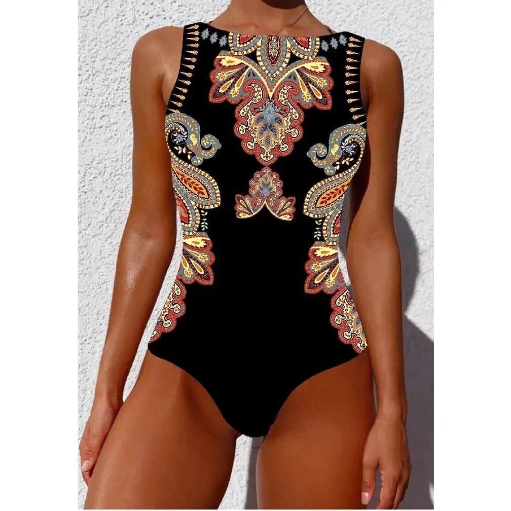 2024 New Printed One-piece Swimsuit Classic Printed Lace Up Swimsuit Women's Push Up Flower One-piece Suit Beach Wear For Female