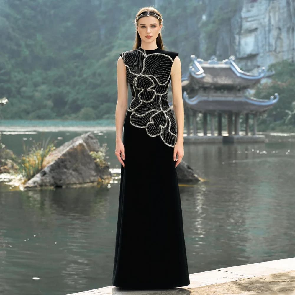 Epoch Luxury Evening Dress فساتين السهرة 2024 New Arabia Elegant Crystal O-Neck Straight Women Sexy Cocktail Party Prom Gown