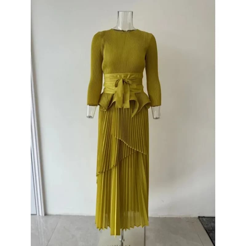 Women's Half Skirt Set 2024 New Ramadan Evening Dress Long Sleeve Ruffle Formal Occasion Dress Belt Bow Ball Dress