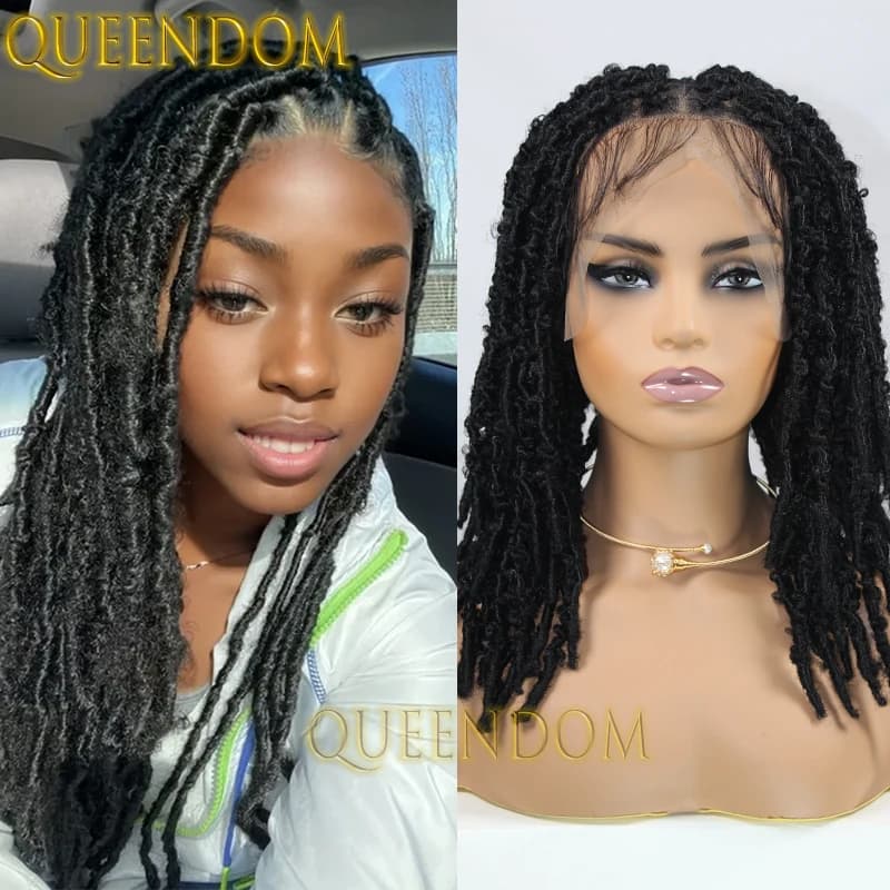 Full Lace Synthetic Box Braided Wig 16 Inch Distressed Looped Twist Dreadlock Braid Wig Knotless Short Butterfly Locs Braids Wig