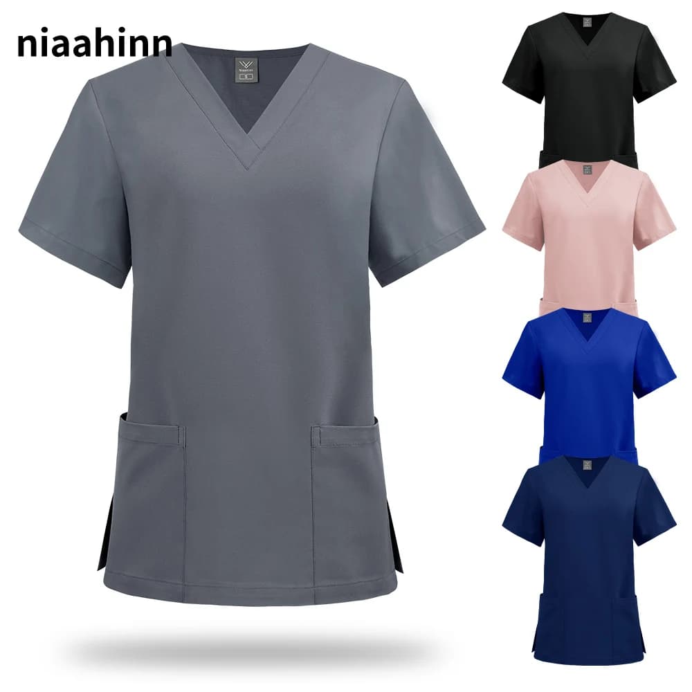 Dentistry Surgical Uniform Pet Grooming Nurse T-shirt Women Dental Hospital Nurse Workwear Medical Scrub Tops Vet Medical Blouse