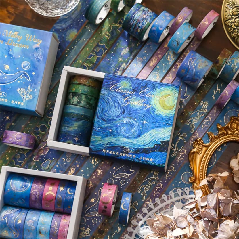 Washi Tape 10pcs/Set Stationery Supplies Stickers Washitapes Starry Sky Material Gold Leaf Diary Vintage Scrapbooking Adesiva