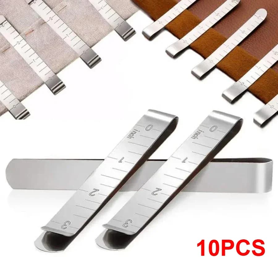 10pcs Stainless Steel Sewing Clip Hemming Clips Measurement Ruler for Fabric, Pinning and Marking Accessories DIY Sewing Supplie