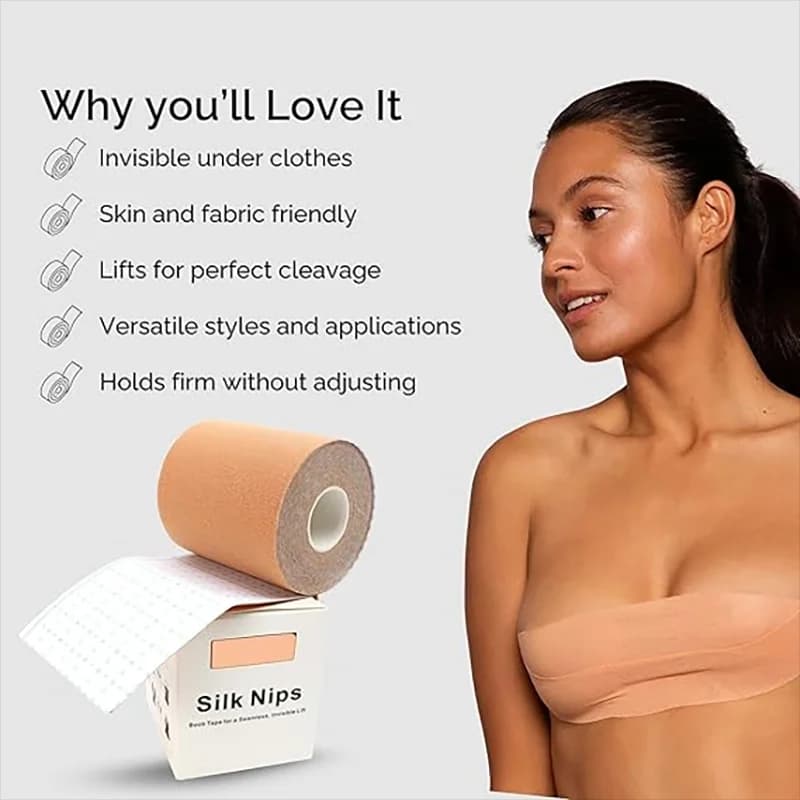 Elastic Breast Lifting Tape, Skin ToneInvisible, Breathable, Traceless, AntiSagging, Perfect forStrapless