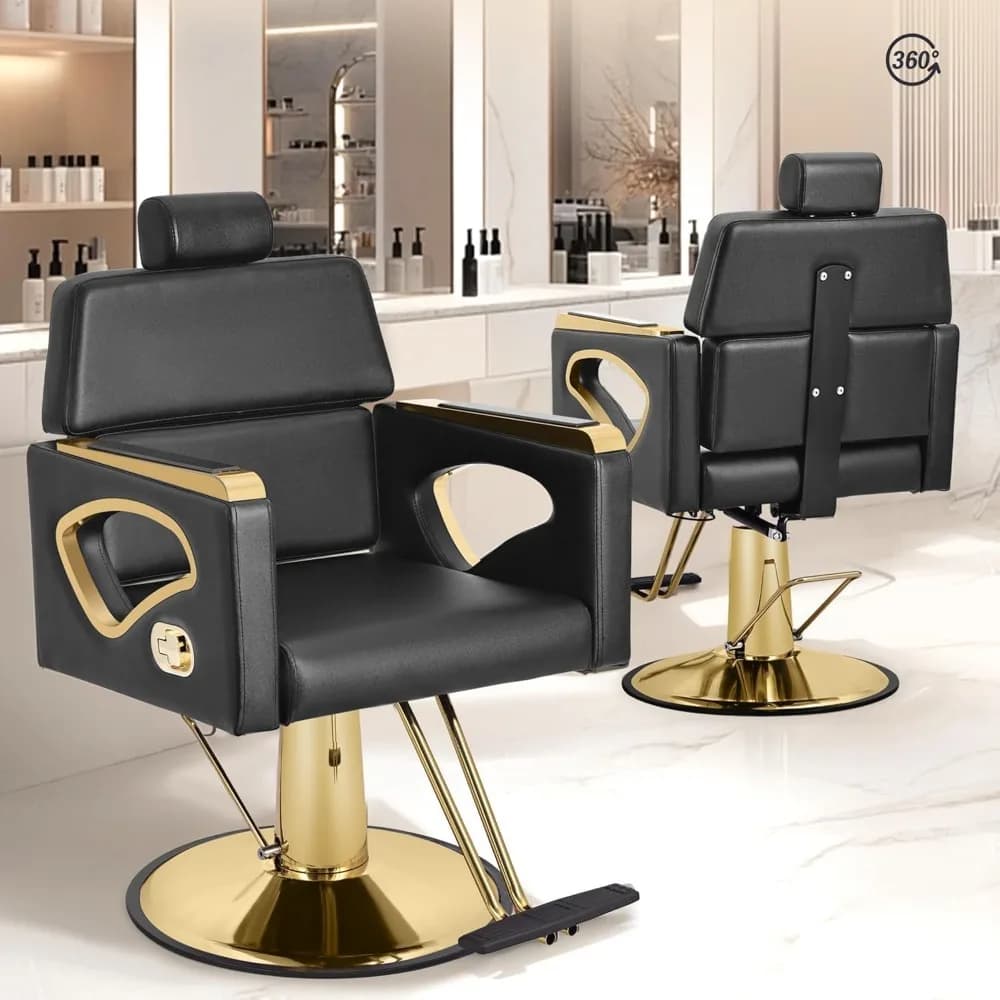 Black Salon Chair for Hair Stylist,Beauty Reclining Barber Chair,360 ° Swivel Barbershop Armchair with Heavy Duty Hydraulic Pump