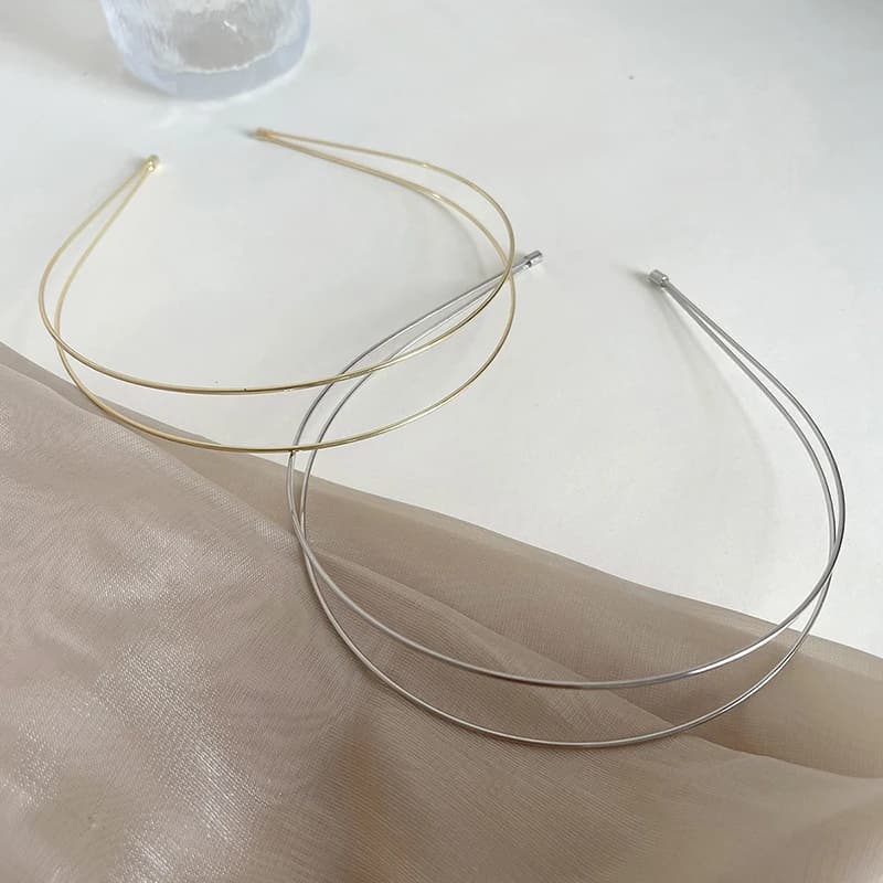 Women Retro Gold Silver Color Thin Strip Head Hoop Fashion Double Root Metal Headbands Simple Headwear Street Headdress