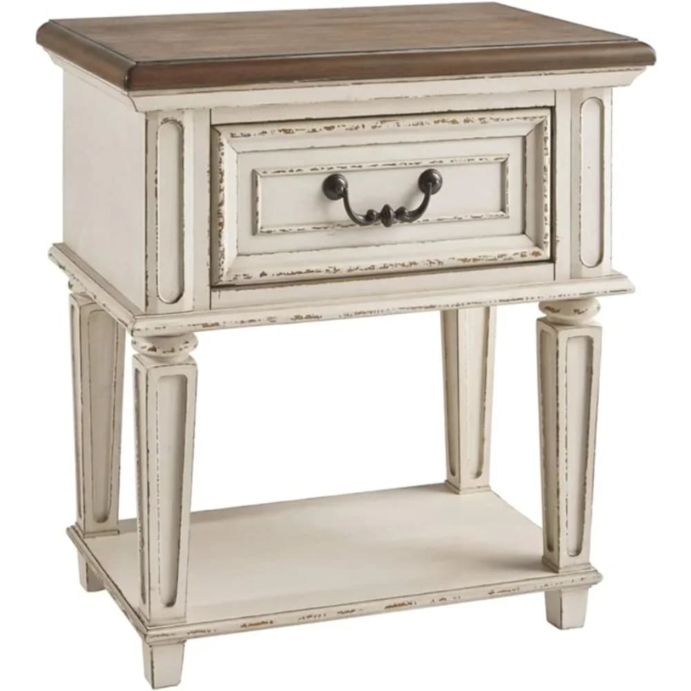 Signature Design by Ashley Realyn Traditional Cottage 1 Drawer Nightstand with Dovetail Construction & Open Display Shelf