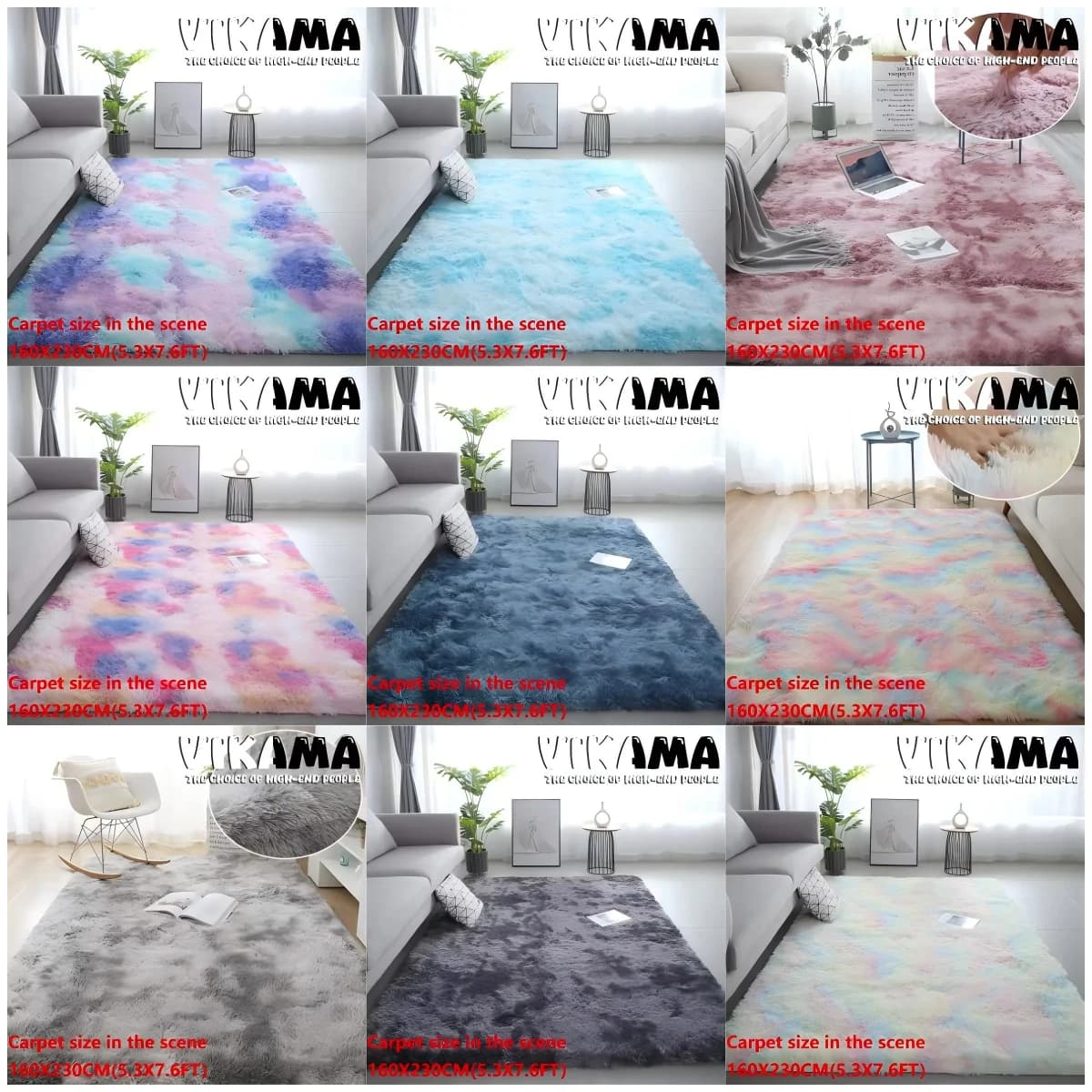 VIKAMA Solid Color Simple Nordic Tie-dye Carpet Living Room Bedroom Bbed Sofa Comfortable Blanket Silk Wool Floor Mat All Spread