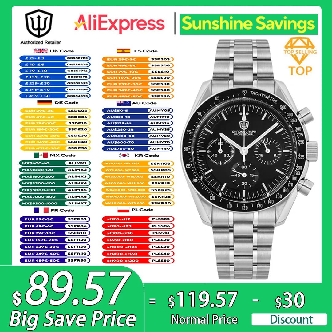 Watchdives WD1860 Quartz Watch VK63 Chronograph Movement Sapphire Crystal BGW9 Luminous 20Bar Waterproof 40mm Vintage Watches