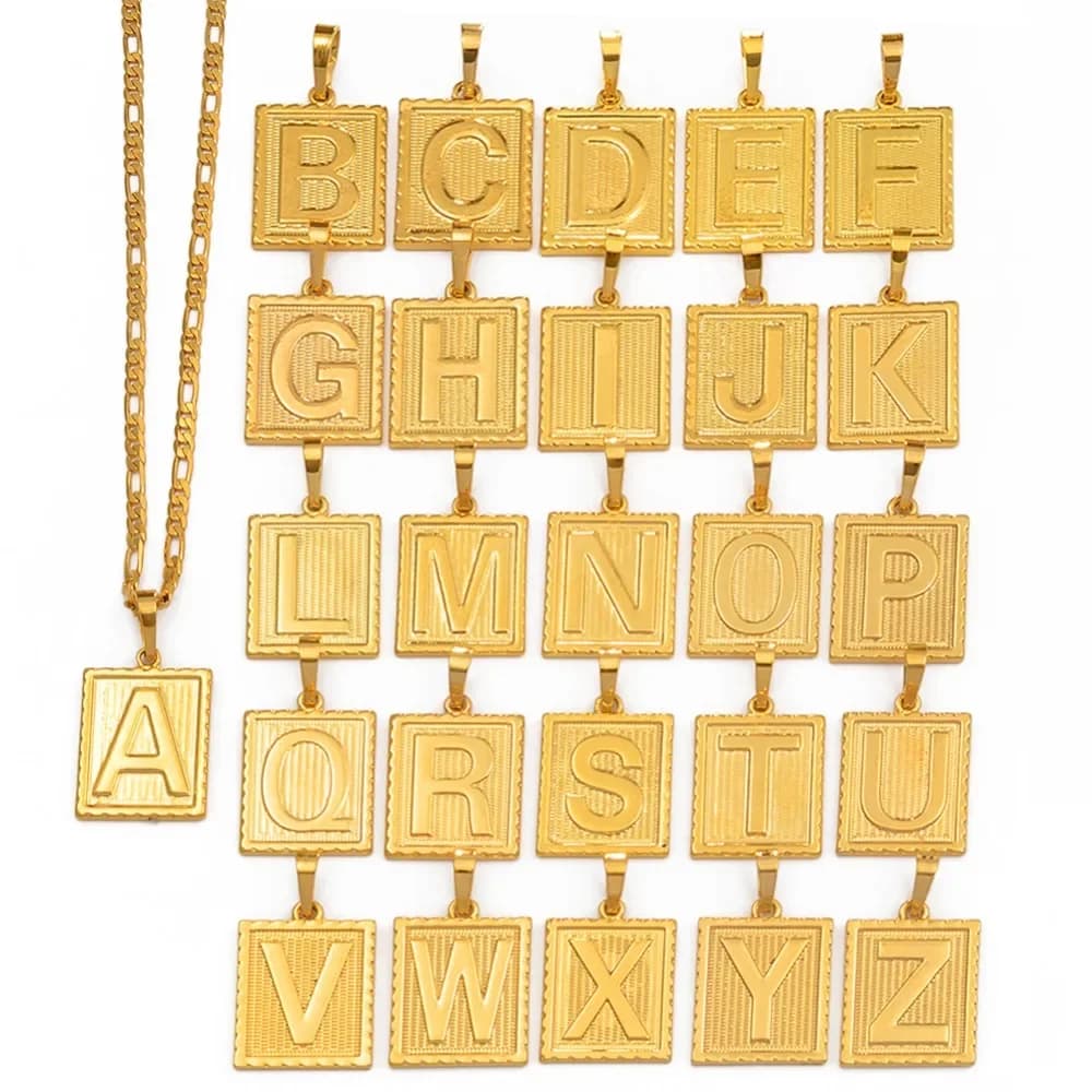 Square Letters Necklaces 181pcs x 3.57$ = 646USD With 60cm Figaro Chains,Excluding Taxes