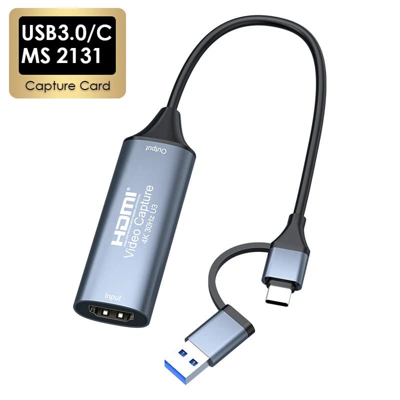 MS2130 Chip Type C USB3.0/2.0 Capture Card 4K HDMI-compatible Video Grabber 1080P Game Recording Live Streaming for PS4 Xbox