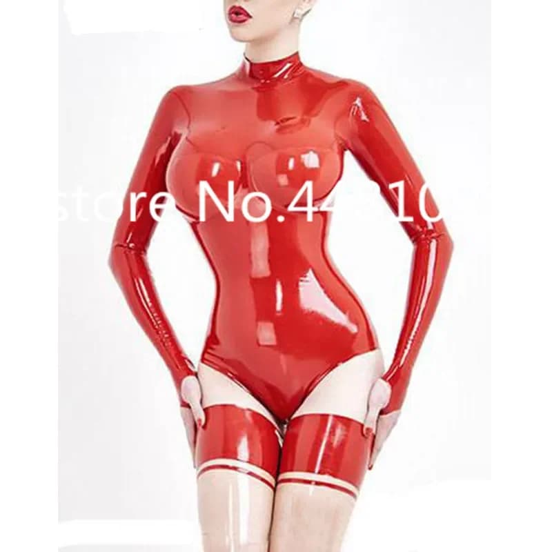 Women Latex Catsuit Rubber Sexy Fetish Long Sleeve Bodysuits Swimsuit with Back Zip Custom Made (No stocking)