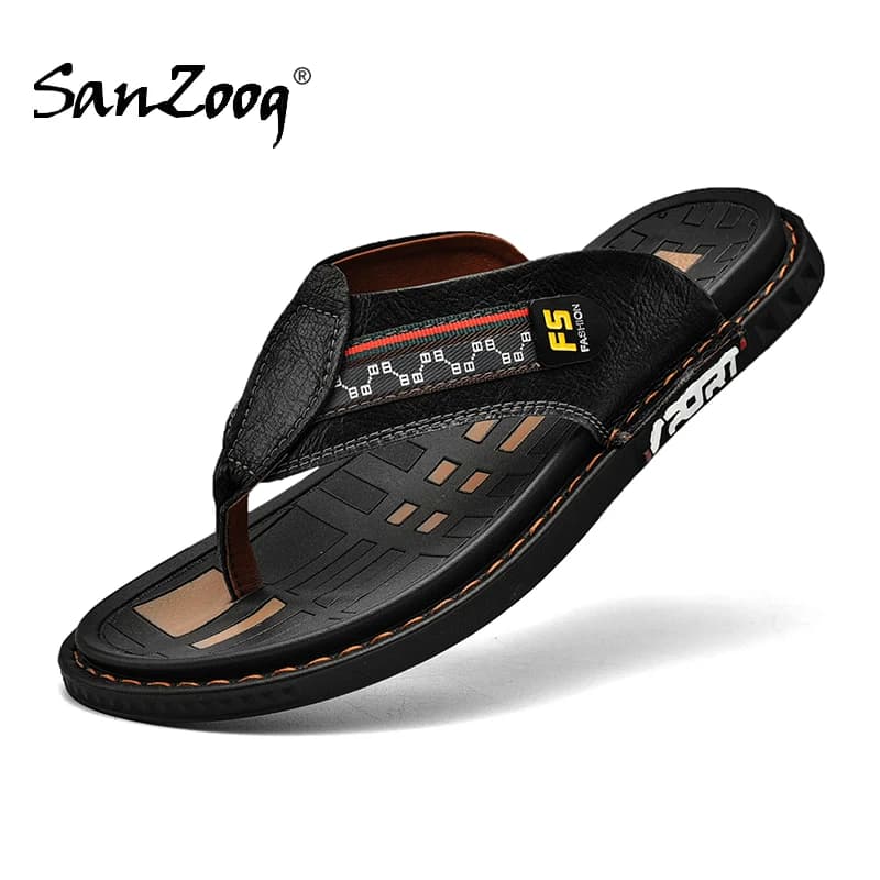 Fashion PU Leather Flip Flops Men Slippers 2022 New Summer Shoes Luxury Brand Designer