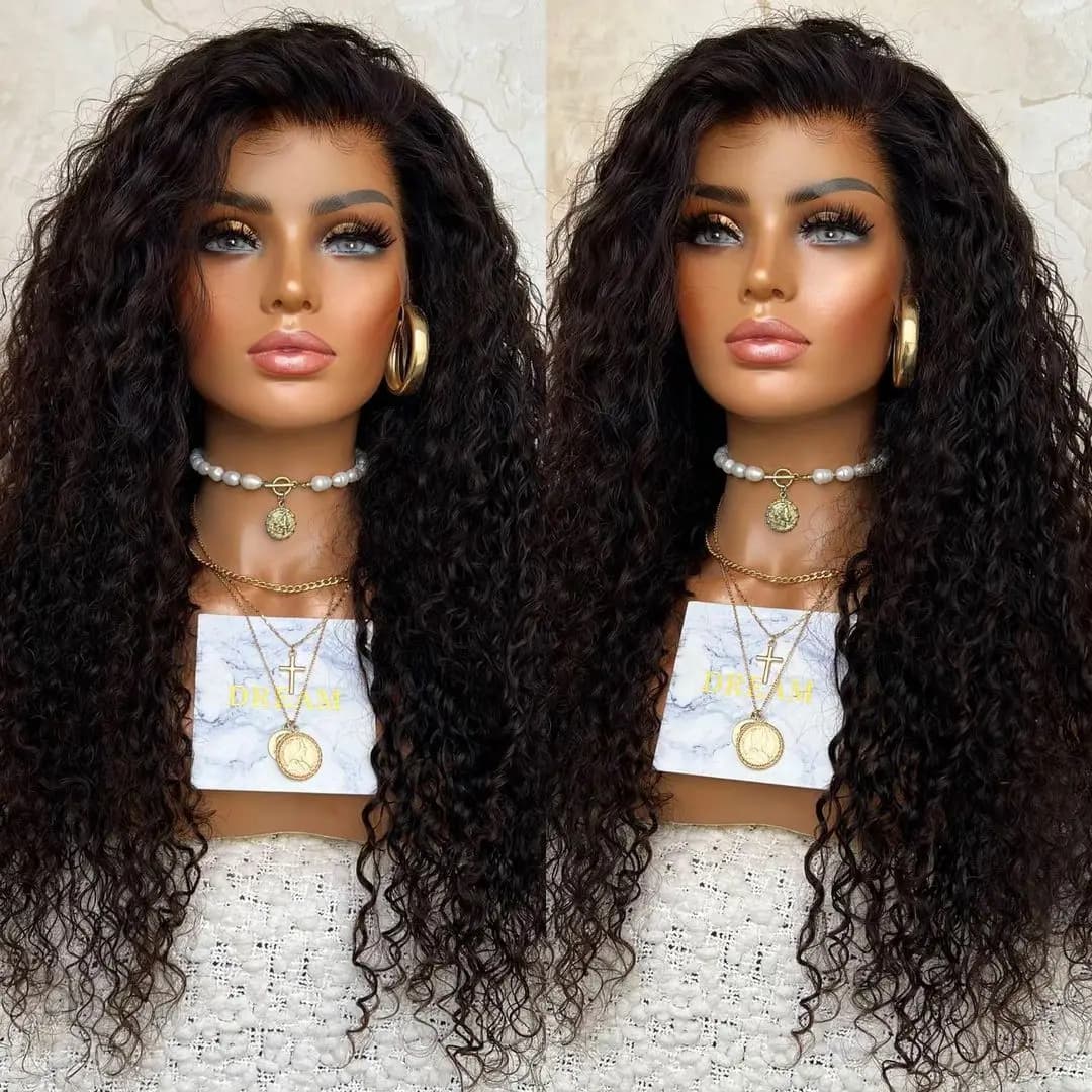 QW Kinkty Curly Synthetic Lace Front Wig  Black Hair Lace Frontal Wigs for Women Heat Resistant Fiber Cosplay