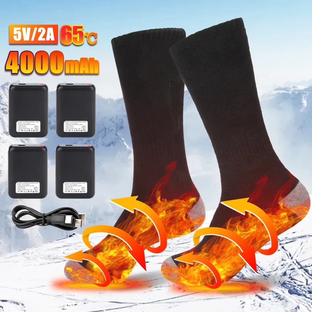 Ski Sports Socks Heated Socks Winter Warm Snowmobile Skiing Heated Socks Rechargeable USB Outdoor Sport Thermal Heated Foot