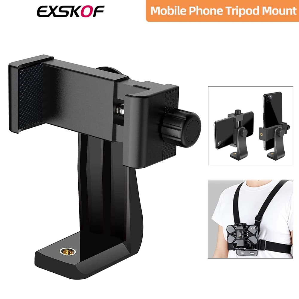 For iPhone 360° Tripod Phone Mount 1/4"Screw Mobile Phone Clip Tripod Mount Adapter Adjustable For Samsung iPhone Huawei Realme