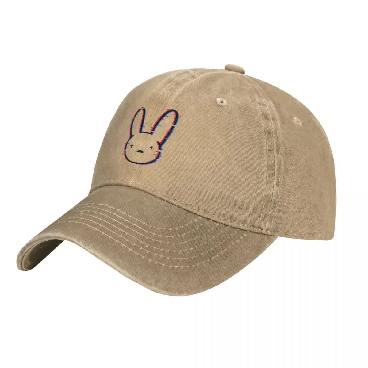 Bad Bunny Washed Baseball Cap Logo Glitch Retro Trucker Hat Unisex Gym Custom All Seasons Travel Adjustable Baseball Caps
